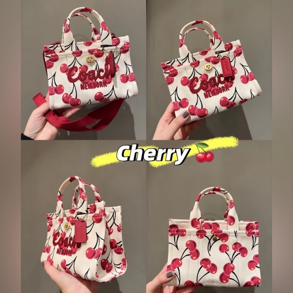 NWT Coach Cargo Mini Cherry Print Canvas Tote Bag 20 - Picture 3 of 17